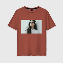 Женская футболка хлопок Oversize Девушка с длинными волосами в тёмных очках