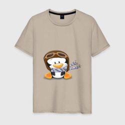 Мужская футболка хлопок пингвин в шапке лётчика 