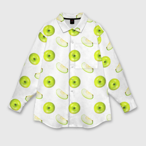 Женская рубашка oversize 3D с принтом Зеленые яблоки, вид спереди #2