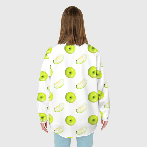 Женская рубашка oversize 3D с принтом Зеленые яблоки, вид сзади #2