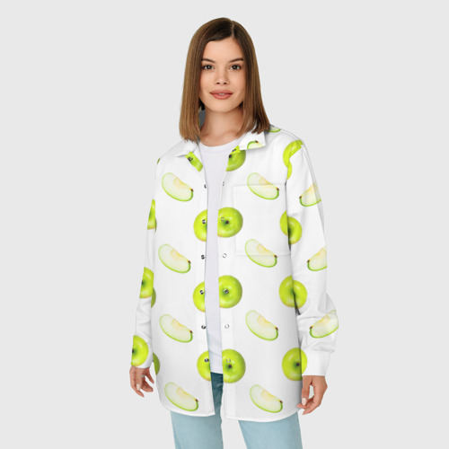 Женская рубашка oversize 3D с принтом Зеленые яблоки, фото на моделе #1