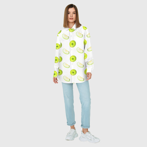 Женская рубашка oversize 3D с принтом Зеленые яблоки, вид сбоку #3