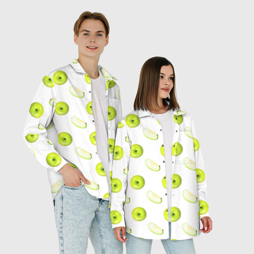 Женская рубашка oversize 3D с принтом Зеленые яблоки, фото #4