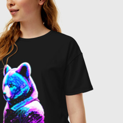 Женская футболка хлопок Oversize Светящийся звёздный медведь - нейросеть - фото 2