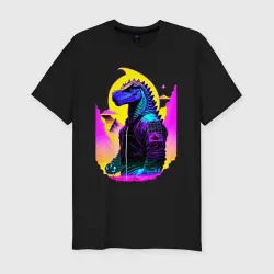 Мужская футболка хлопок Slim Cool dinosaur cyberpunk - neural network
