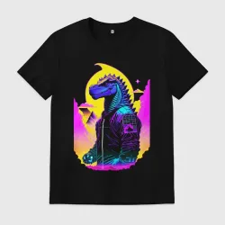 Мужская футболка хлопок Cool dinosaur cyberpunk - neural network