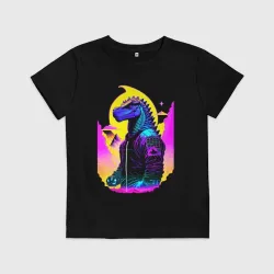 Детская футболка хлопок Cool dinosaur cyberpunk - neural network