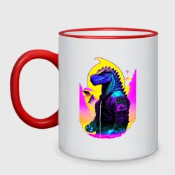 Кружка двухцветная Cool dinosaur cyberpunk - neural network
