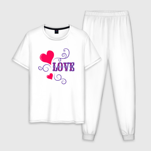 Мужская пижама хлопок с принтом Любовь надпись, вид спереди #2