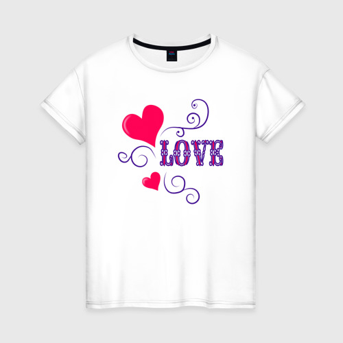Женская футболка из хлопка с принтом Любовь надпись, вид спереди №1