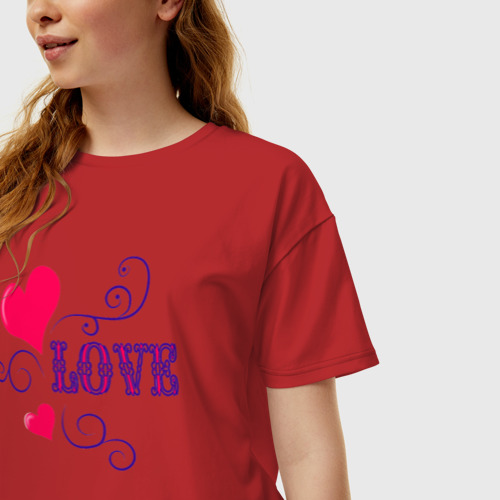 Женская футболка хлопок Oversize с принтом Любовь надпись, фото на моделе #1