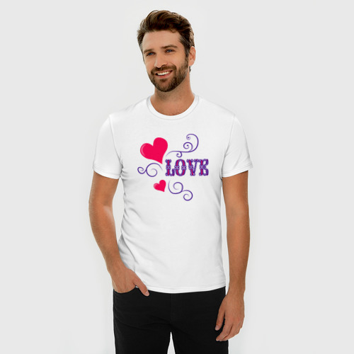 Мужская футболка хлопок Slim с принтом Любовь надпись, фото на моделе #1