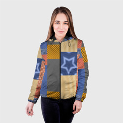 Женская куртка 3D Желто синий деревенский узор из лоскутов ткани - фото 2
