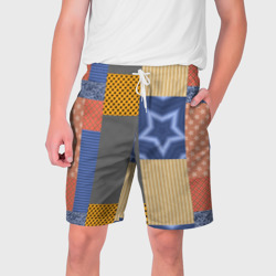 Мужские шорты 3D Желто синий деревенский узор из лоскутов ткани