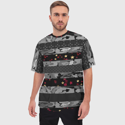 Мужская футболка oversize 3D Узор в стиле полосатый пэчворк, цвет 3D печать - фото 3