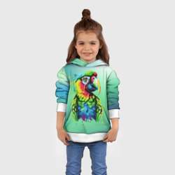Толстовка с принтом Разноцветный попугай для ребенка, вид на модели спереди №3. Цвет основы: белый