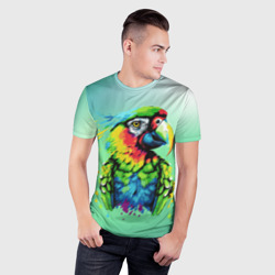 Мужская футболка 3D Slim Разноцветный попугай - фото 2