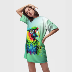 Платье-футболка 3D Разноцветный попугай - фото 2