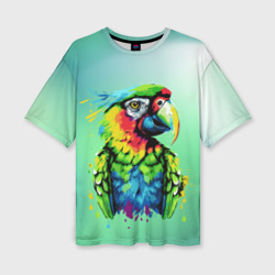 Женская футболка oversize 3D Разноцветный попугай