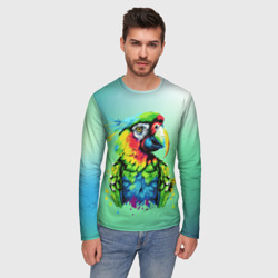Мужской лонгслив 3D Разноцветный попугай - фото 2