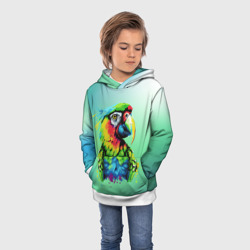 Толстовка с принтом Разноцветный попугай для ребенка, вид на модели спереди №2. Цвет основы: белый