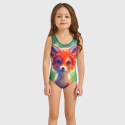 Детский купальник 3D Рыжий лисенок под лесным дождем - нейросеть