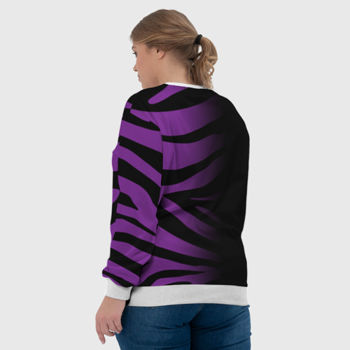 Женский свитшот 3D Фиолетовый с черными полосками зебры, цвет 3D печать - фото 7