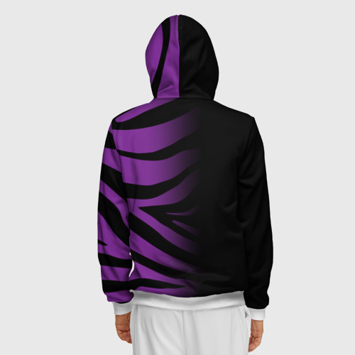 Мужская толстовка 3D на молнии Фиолетовый с черными полосками зебры, цвет белый - фото 4