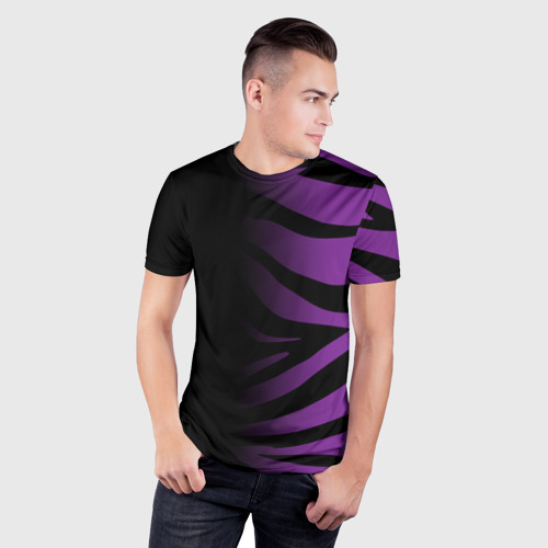 Мужская футболка 3D Slim Фиолетовый с черными полосками зебры, цвет 3D печать - фото 3