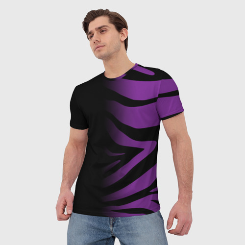 Мужская футболка 3D Фиолетовый с черными полосками зебры, цвет 3D печать - фото 3