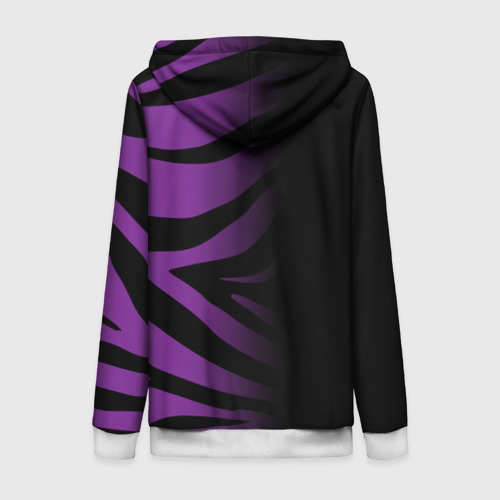 Женская толстовка 3D на молнии Фиолетовый с черными полосками зебры, цвет белый - фото 2