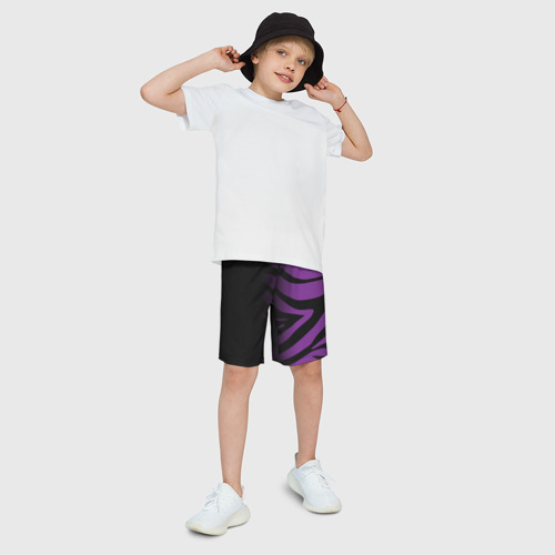 Детские спортивные шорты 3D Фиолетовый с черными полосками зебры, цвет 3D печать - фото 3