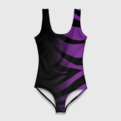 Женский купальник 3D Фиолетовый с черными полосками зебры, цвет 3D печать