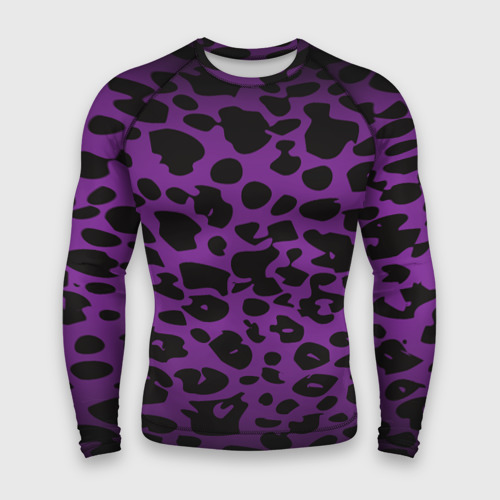 Мужской рашгард 3D с принтом Фиолетовый леопард, вид спереди #2