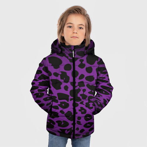 Зимняя куртка для мальчиков 3D Фиолетовый леопард, цвет черный - фото 3
