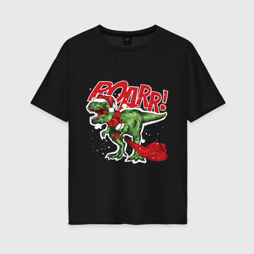 Женская футболка хлопок Oversize с принтом Santa t rex gifts, вид спереди #2