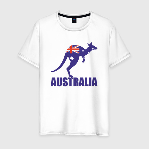 Мужская футболка из хлопка с принтом Австралийский кенгуру, вид спереди №1