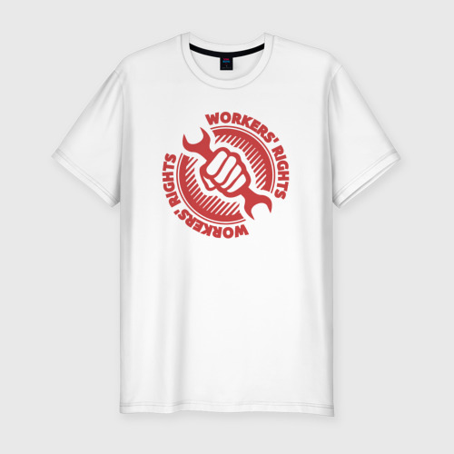 Мужская приталенная футболка из хлопка с принтом Рабочие права, вид спереди №1