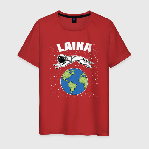 Мужская футболка хлопок Лайка космонавт, цвет красный