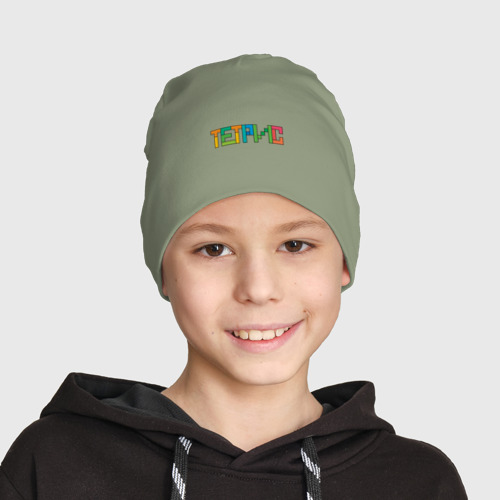 Детская шапка демисезонная Надпись Тетрис, цвет авокадо - фото 3