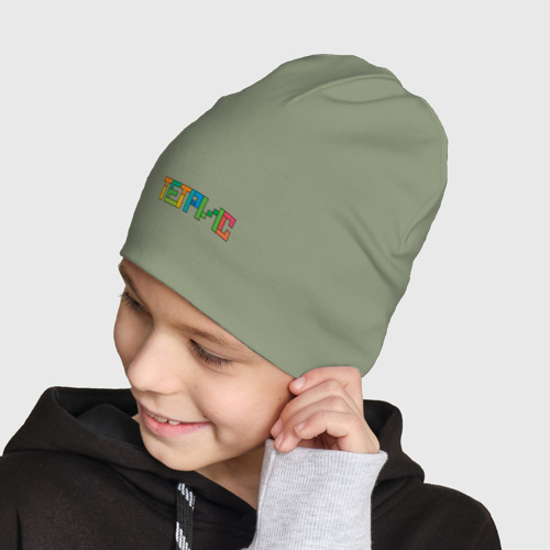 Детская шапка демисезонная Надпись Тетрис, цвет авокадо - фото 4