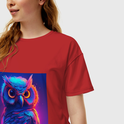 Женская футболка хлопок Oversize с принтом Яркая неоновая сова, фото на моделе #1
