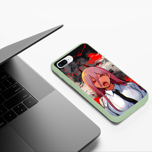 Чехол для iPhone 7Plus/8 Plus матовый Демон Пауэр - Человек бензопила, цвет салатовый - фото 5