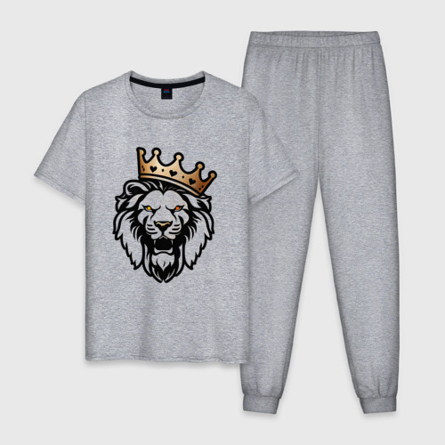 Мужская пижама хлопок с принтом Грозный лев в короне, вид спереди #2
