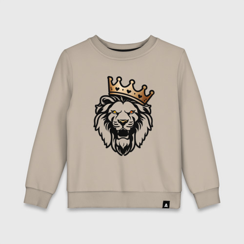 Детский свитшот хлопок с принтом Грозный лев в короне, вид спереди #2