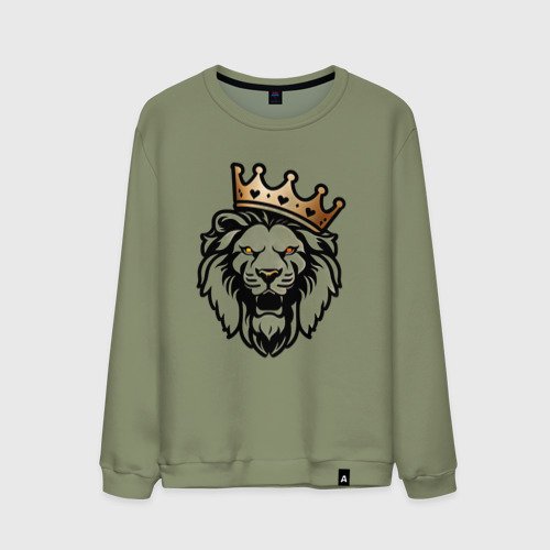 Мужской свитшот хлопок с принтом Грозный лев в короне, вид спереди #2