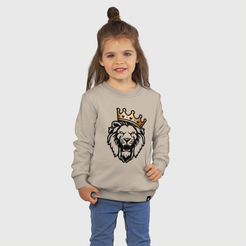 Детский свитшот хлопок с принтом Грозный лев в короне, фото на моделе #1