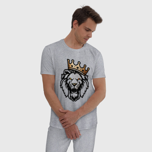 Мужская пижама хлопок с принтом Грозный лев в короне, фото на моделе #1