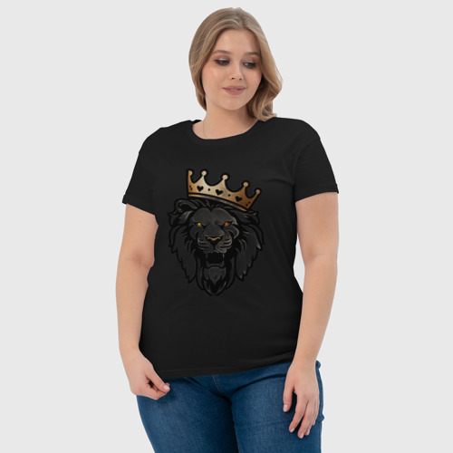 Женская футболка хлопок с принтом Грозный лев в короне, фото #4