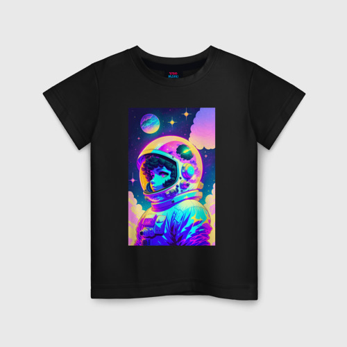 Детская футболка хлопок с принтом Девчонка бравый космонавт - нейросеть, вид спереди #2